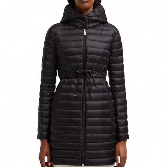 MONCLER BEIGE Barbel Long Down Puffer Jacket Attached Hood Size 2 (US Medium) - Picture 10 of 12